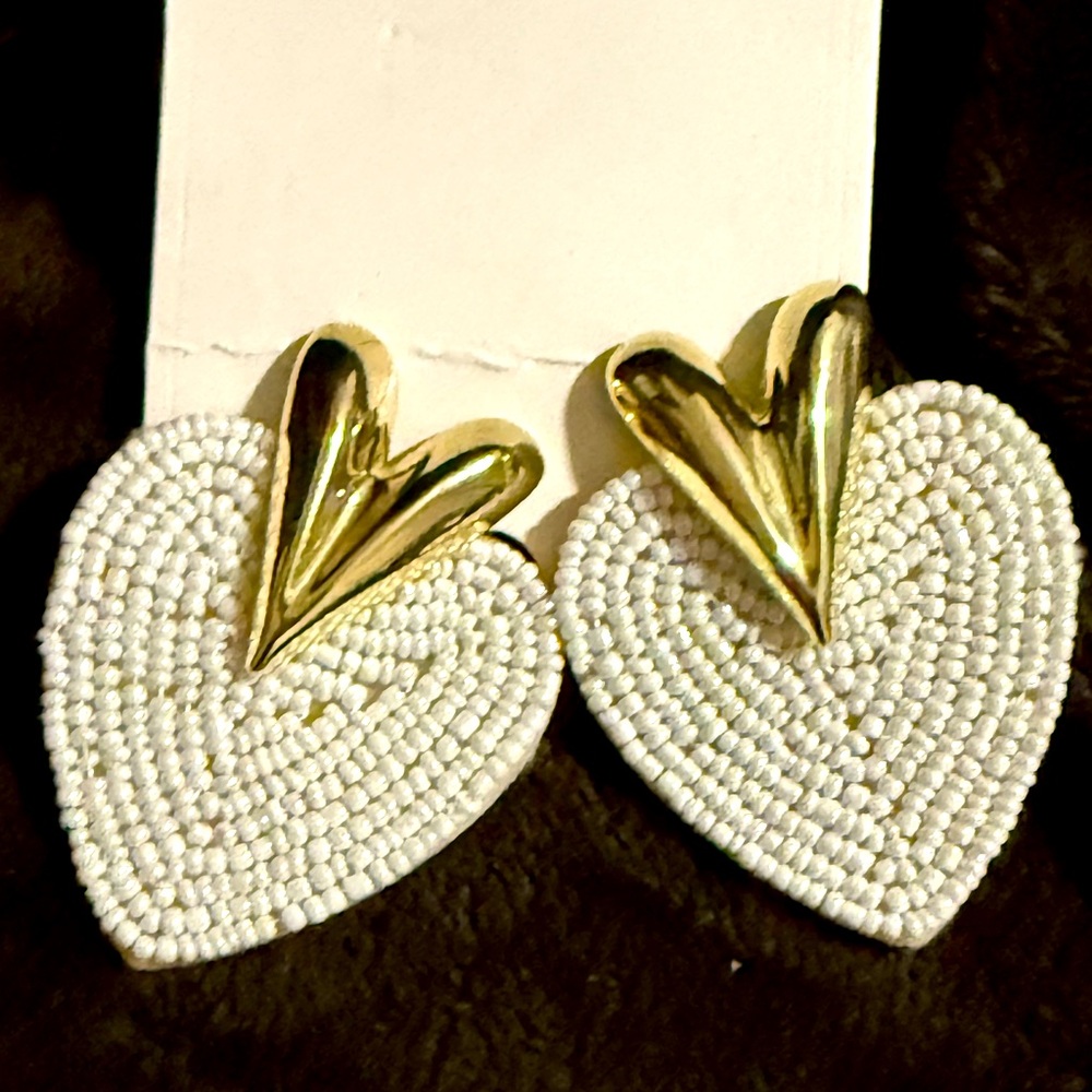 Elegant Gold and White Heart Earrings